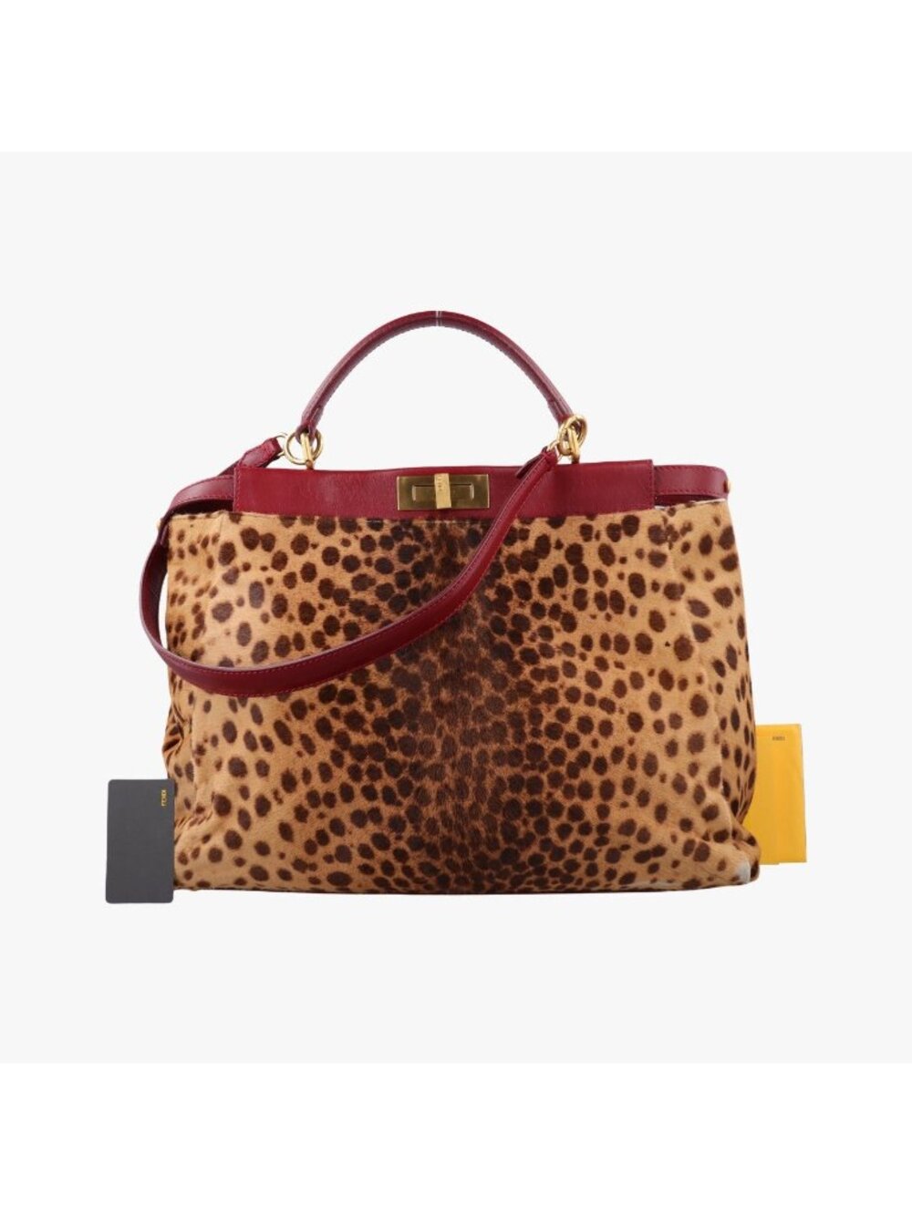 Fendi Peekaboo Large Brown Red Calf Hair Leather Handbag